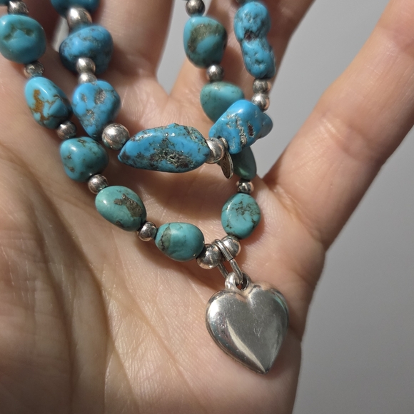 Set of 2 Shube Turquoise Sterling Silver Beaded Stretch Bracelets - Picture 2 of 4